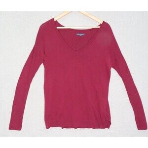 American Eagle Sweater Womens Small Maroon Burgundy Red Knit V Neck Soft Classic